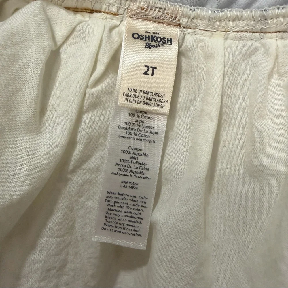 Oshkosh Girls Toddler 2T Denim Overalls Dress Cream Tulle Sparkle Hearts